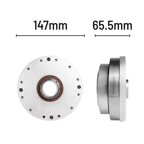 Front and side view of the High Precision Strain Wave Gear Reducer SHF 32 I for automation robots and medical stepper motors, HS 32 II Harmonic Drive.