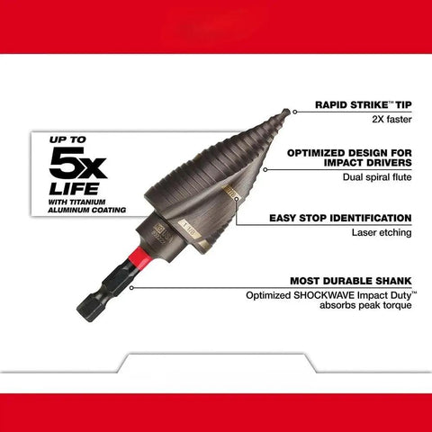 Top Tier Titanium Step Drill Bit Kit For Milwaukee Impact Drivers Rapid Strike Tip Fast Holes Up To 3 Pieces Heavy Duty Metal Working Gear, titanium step bit