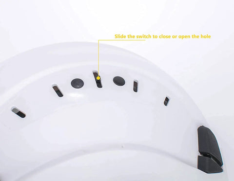 Close-up of vent adjustment switch on Adjustable ABS Safety Hard Hat With 6 Point Suspension And Clear Visor For Worksite Safety