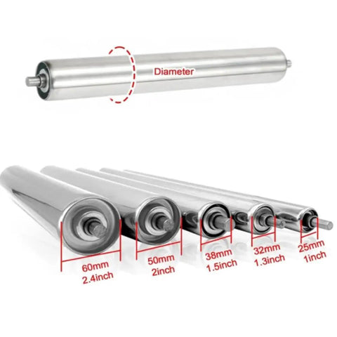 Heavy Duty Gravity Conveyor Rollers Steel Tube 2 Inch Diameter By 10 Inches Long Pack Of Three showing multiple sizes and smooth finish.