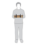 Illustration of person holding 18 Pocket Tool Roll Bag For Tools, Water Resistant And Heavy Duty Organizer, Rain Defender 600D Polyester, in Brown.