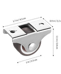 Heavy Duty Mini Caster Wheels 4 Pack For Cabinet Doors And Wardrobe Slide Rails Smoother Than Grease TPR Rollers with measurements.