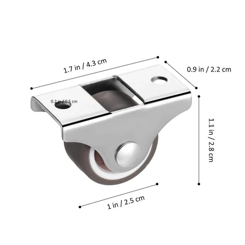 Heavy Duty Mini Caster Wheels 4 Pack For Cabinet Doors And Wardrobe Slide Rails Smoother Than Grease TPR Rollers with measurements.