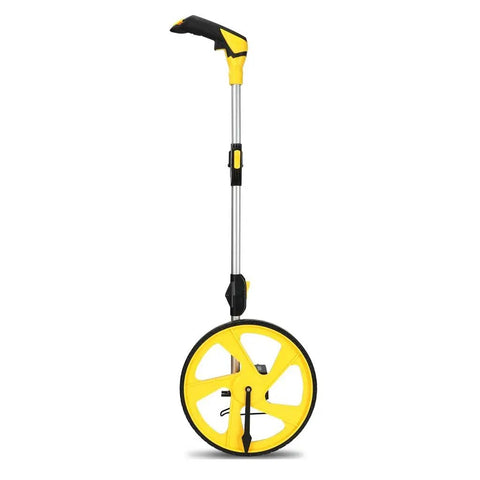 QERTYHKK Foldable Measuring Wheel Distance Measurement Tools Meter/Feet with yellow wheel and ergonomic handle design.