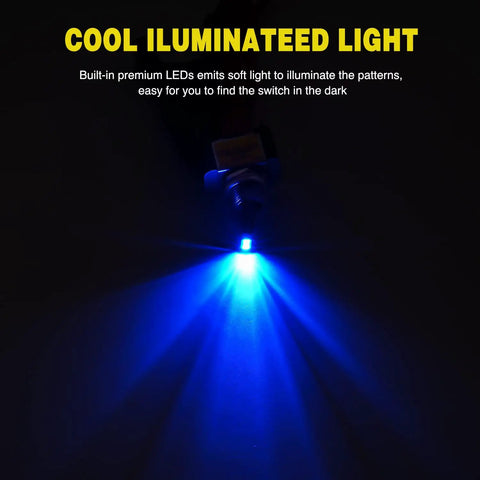 Five Pack Blue LED Toggle Switches 12V 30A SPST With 3 Pin Blade Terminals For Car Boats ATVs RV DIY Projects 12mm Mounting Hole Bright Indicator Lights On Off blue LED lit in dark