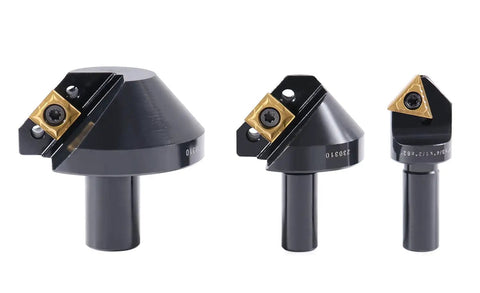 Three Piece 82 Degree Carbide Indexable Countersink Set With Inserts For One Quarter Inch One Half Inch And One And One Quarter Inch Shanks