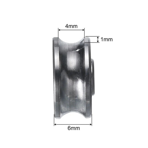 Smooth Operator U Groove Track Guide Bearings 8 Pack With Rock Solid Abec 3 Chrome Steel Linear Rollers 4Mm X 13Mm X 6Mm Sealed Wheel Runner side view measuring 4mm width, 6mm diameter.