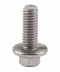 M6 Flange Bolts 304 Stainless Steel Hex Screws for furniture, 16mm size, showing detailed flange and threads, heavy duty fastener.