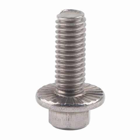 M6 Flange Bolts 304 Stainless Steel Hex Screws for furniture, 16mm size, showing detailed flange and threads, heavy duty fastener.