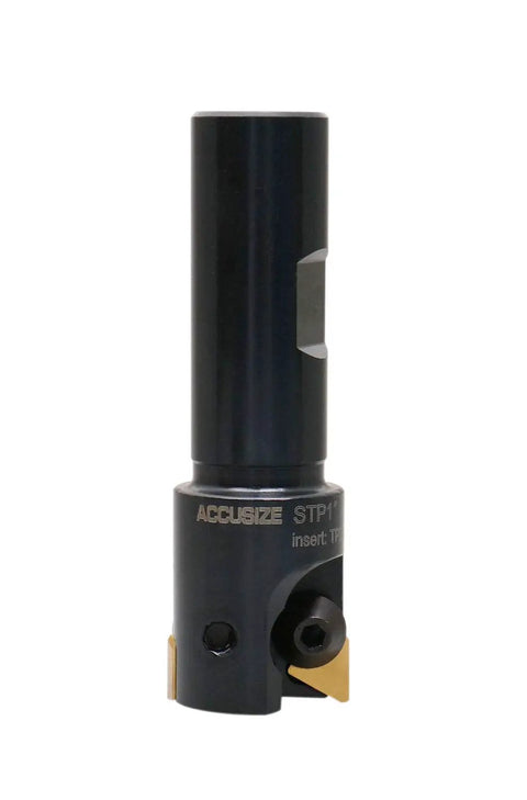 Indexable End Mill With 2 TPG22 Carbide Inserts, 1 Inch Cutting Diameter, 3/4 Inch Straight Shank, Replaceable Triangular Inserts, Positive 90 Degree Rake, Right Hand Cut, Heavy Duty Workhorse CNC Milling Tool