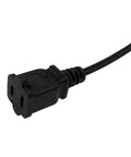 Close-up of a black Shorty 3 Foot Extension Cord Two Prong Polarized 18 AWG Indoor Power Cable NEMA 5 15P To NEMA 5 15R ETL Listed