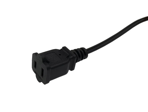 Close-up of a black Shorty 3 Foot Extension Cord Two Prong Polarized 18 AWG Indoor Power Cable NEMA 5 15P To NEMA 5 15R ETL Listed