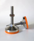 Heavy Duty Adjustable Leveling Feet 4 Pack 304 Stainless Steel Screw Down Machine Supports Hard As Nails Stable Quick Leveling Pads With M20 Threads For Gritty Jobsites, showing threaded post and orange rubber base.