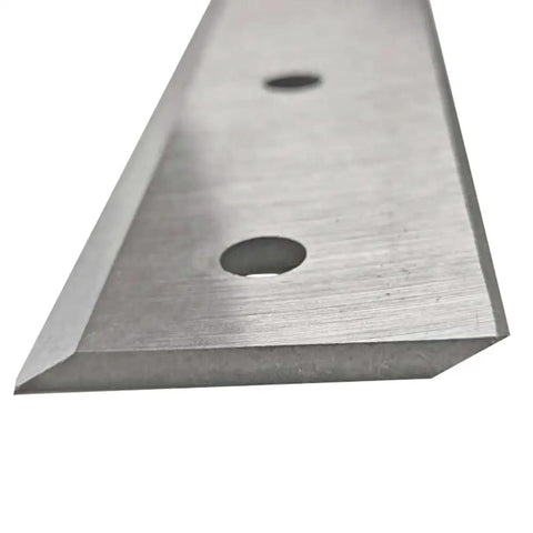 Close-up of a Beefed Up Wood Chipper Shredder Replacement Blade for DK2 OPC506 OPC504 and Power King PK0915 PK0903, stainless steel edge.
