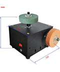 Heavy Duty Dual Motor Benchtop Grinder Featuring Rock Solid Steel Construction Copper Wired Motors Smooth Grinding Action Zero Lag Polisher shown from the side with measuring dimensions.