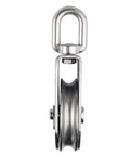 Front view of M75 Lifting Single Pulley With 1322 Lbs Load Capacity Beefy Stainless Steel Heavy Duty Swivel Rope Pulley Block 75mm
