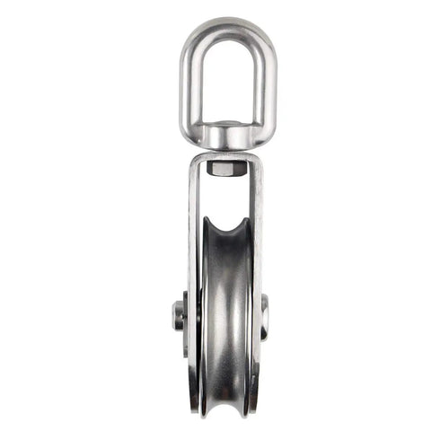 Front view of M75 Lifting Single Pulley With 1322 Lbs Load Capacity Beefy Stainless Steel Heavy Duty Swivel Rope Pulley Block 75mm
