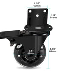 2.5 Inch L-Shaped Plate Swivel Caster With Brake Dual Bearing Silent Industrial Caster Wheel with dimensions