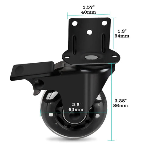 2.5 Inch L-Shaped Plate Swivel Caster With Brake Dual Bearing Silent Industrial Caster Wheel with dimensions