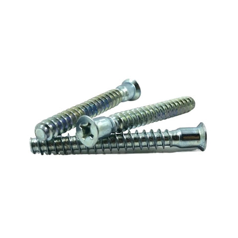 Heavy Duty Flat Head Wood Screws Built Tough For Knock Down Cabinets And DIY Builds Rock Solid Cross Drive Grip Quick Install Steel Fasteners 100 Pack 58 Millimeter Long, silver steel screws piled together.