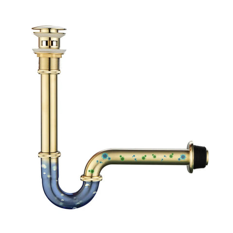 Brushed Gold U-Shape Sink Stopper Kit With Overflow For Bathroom One And A Quarter Inch Slip Inlet Drain Bottle Trap Complete Pop Up Waste Set Easy Install Fits Most Sinks Meets USA CAN Plumbing Codes, floral design