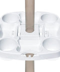 15 Inch Universal Beach Umbrella Table Tray With Tablet Slots Earpod Holds Drink Holders Snack Grooves Phone Slots Sunglasses Holes And Small Bag Hangers For Beach Or Poolside Use White