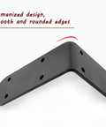 Heavy Duty L Shape Wall Shelf Brackets Two Pack Solid Steel Corner Mounts Rust Proof with smooth rounded edges.