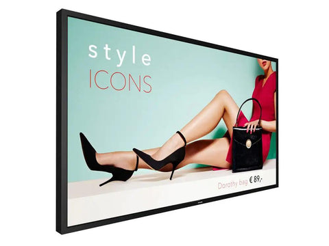 Next Level 55 Inch Outdoor LCD Display Cranked Out With Full HD Vibes, showcasing fashion advertisement design and products.