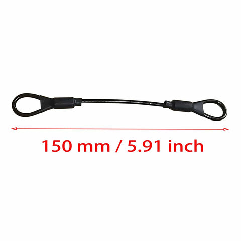 Six Pack 3mm Braided Stainless Steel Safety Lanyard Cables With Rubber Coated And Loops, 5.9 Inch Wire Rope, shown with measurement.