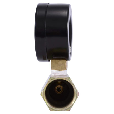 SharkBite 3/4 in pressure test kit valve with black cap, front view on brass push-to-connect fitting