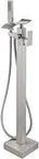 Freestanding Bathtub Faucet In Brushed Nickel With Floor Mount Waterfall Style Tub Filler Solid Brass Tap Single Handle Operation Hand Shower And 360 Degree Swivel Spout Durable Rust Resistant