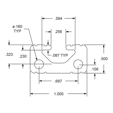 Technical drawing of 10 Series T Slotted Aluminum Extrusion 1 Inch By 0.5 Inch For DIY Linear Rail And Guide Setups