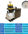 Hella Tough Electric Submersible Pump High Pressure Air Inflator And Liquid Transfer System 4500 Psi 220V side view with gauge and features.
