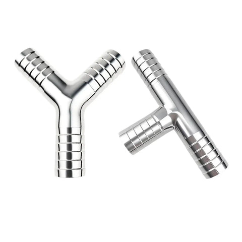 Top Shelf SUS304 Stainless Steel Y Shaped Hose Barb Tee Three Way Pipe Splitter Fitting, 8mm size for homebrew and industrial use.