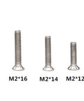 Assorted sizes of 360 Pcs Metric M2 304 Stainless Steel Flat Head Hex Socket Cap Bolts Screws Nuts Set arranged in order.