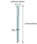 M7 Self Tapping Confirmat Style Furniture Screws Set, Carbon Steel With Zinc Plating, 10x85mm size shown with measurements.