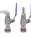 20mm Hose Barb To One And A Half BSP Stainless Bulkhead Elbow 90 Degree Ball Valve Faucet Switch 304 Stainless Steel Plumbing Fitting For Water Lines And DIY Projects, side and front views