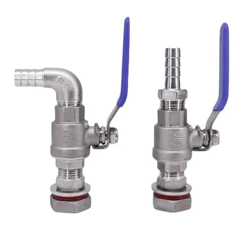 20mm Hose Barb To One And A Half BSP Stainless Bulkhead Elbow 90 Degree Ball Valve Faucet Switch 304 Stainless Steel Plumbing Fitting For Water Lines And DIY Projects, side and front views