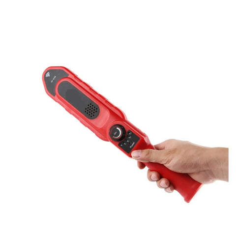 Bullseye Accuracy Heavy Duty Stud Finder And Wall Scanner For Metal Pipes PVC Plumbing Blockages with waterproof wireless probe in hand.