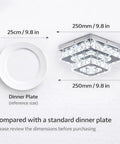 9.8 Inch Square Crystal Flush Mount LED Ceiling Light With Switch Control Three Color Temperature 3000K 6500K next to dinner plate