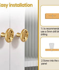 Two Pack Zinc Alloy Cabinet Knobs With Floral 3D Design For Dressers Wardrobes And Cupboards, easy installation guide shown