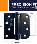 Image of Self Closing Spring Loaded Hinges With Adjustable Tension For 4 Inch Doors Ideal For Garage Front And Back Doors Hands Free Closer Hinge Left Or Right Hand Black 3 Pack showing dimensions.