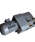 Heavy Duty 3KW Oil Free Rotary Vane Vacuum And Pressure Pump For Industrial Printing Gear With 60 Cubic Meter Hour Flow Rate And Badass Dual Function Build That Handles Heavy Workloads Without Skipping A Beat viewed from top showing motor and exhaust ports.