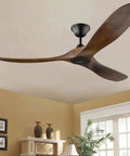 Slick Retro Wooden Ceiling Fan With Built In Light And Wireless Remote Cools Down Rooms In No Time While Setting A Chill Vibe For Living Spaces And Bedrooms Boasts Silent Dc Engineering And Effortless Mounting, featuring three sleek wooden blades.