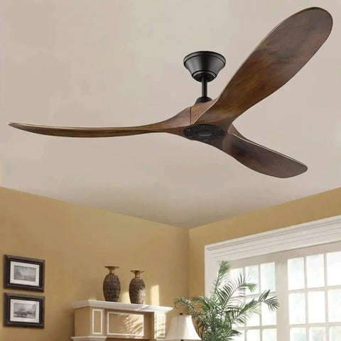 Slick Retro Wooden Ceiling Fan With Built In Light And Wireless Remote Cools Down Rooms In No Time While Setting A Chill Vibe For Living Spaces And Bedrooms Boasts Silent Dc Engineering And Effortless Mounting, featuring three sleek wooden blades.