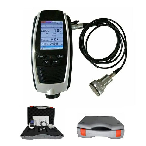 Badass Handheld Vibration Tester Built Tough For Dead Simple Acceleration Velocity And Displacement Testing with display and sensor.
