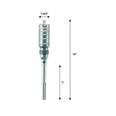 SDS Max One Piece Core Cutter One And Three Quarters Inch By Seven Inch By Twelve Inch With Wave Design For Up To Forty Percent Faster Drilling