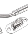 Tough As Nails Stainless Steel Hook Latch Kit Includes Mounting Screws Secure Your Gate Or Cabinet Door Fast Windproof Protection Hardware Does The Job Right Holds Tight Against The Breeze Solid Construction 3 Pack with shiny hook and latch.