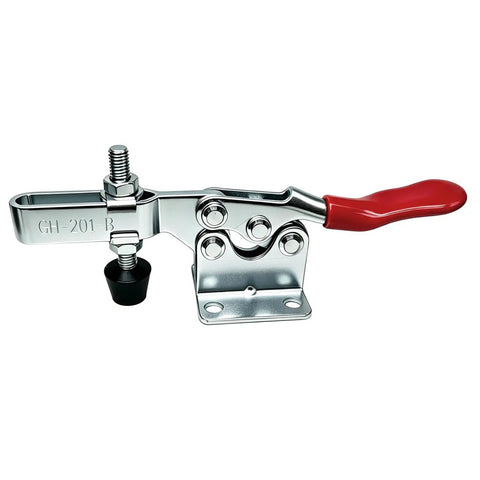 Close-up of 4 Pack 201B Quick Release Toggle Clamp Set, 300 Lbs Holding Capacity, Horizontal Antislip Woodworking Clamps.