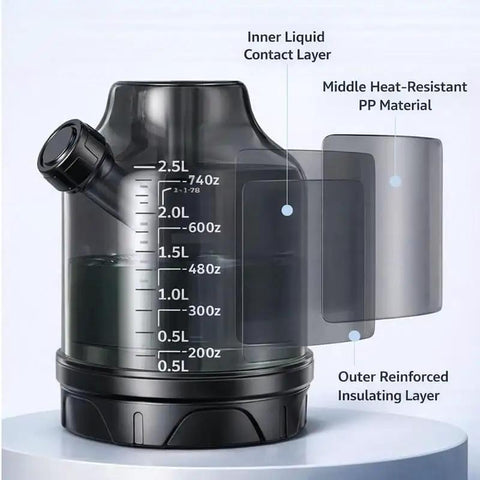 Close-up of the transparent 2.5L tank of Badass Foam Cannon Pressure Sprayer with measurement markings.
